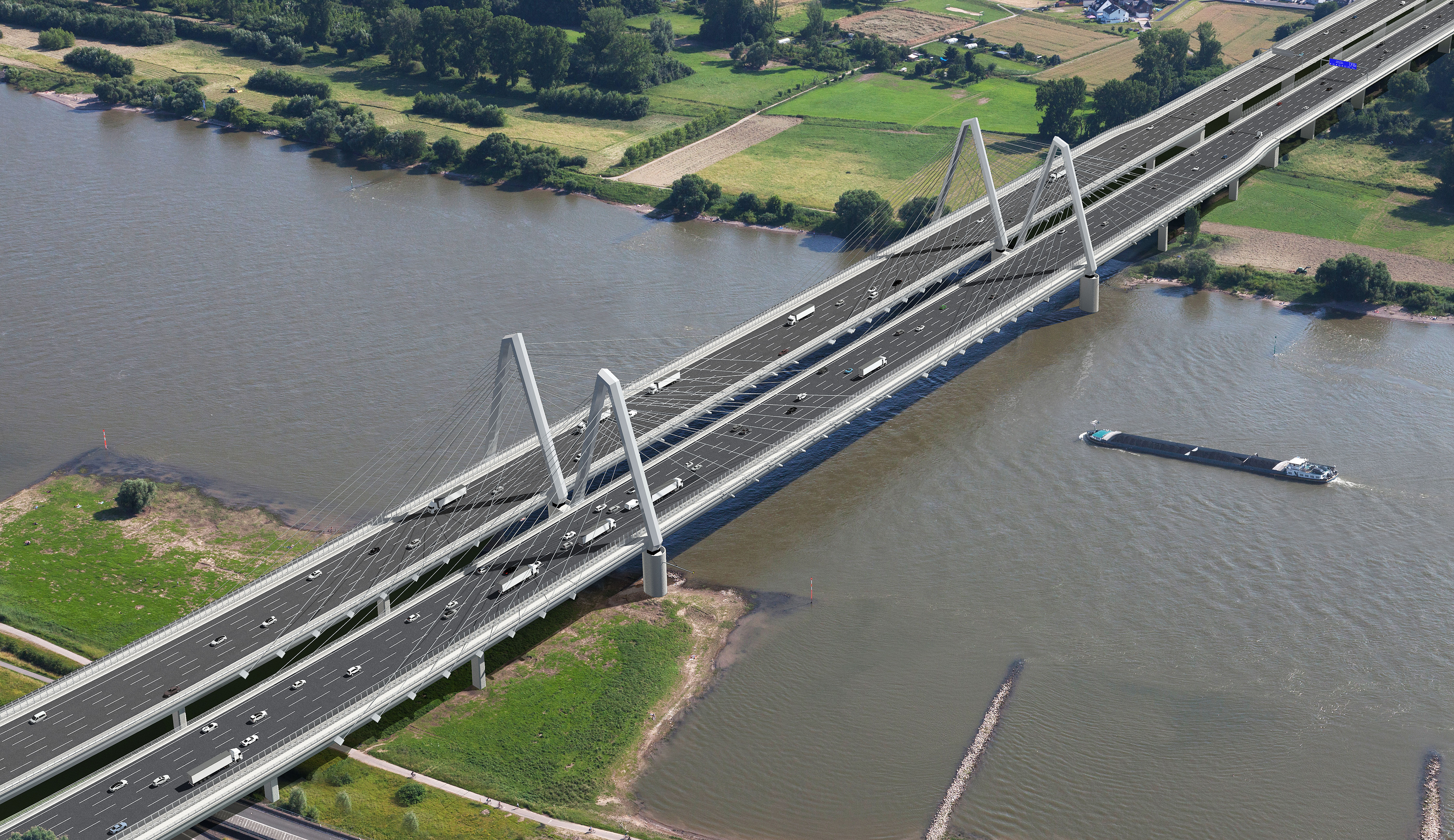 Neue Rheinbrücke aus Vogelperspektive